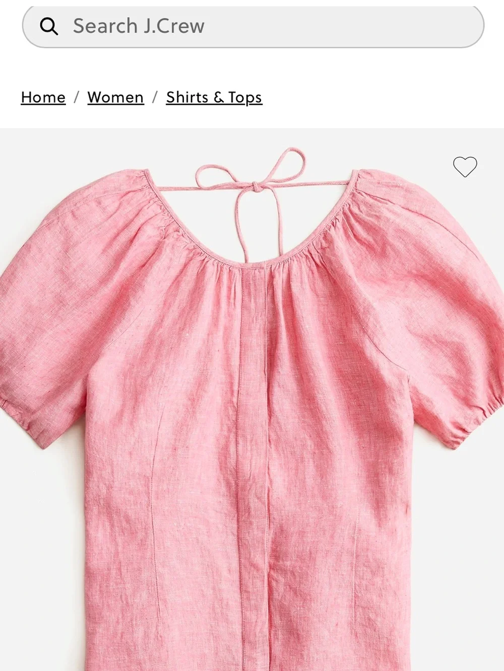 J. Crew V-back 100% linen top Sz 8 pink button front puff sleeves